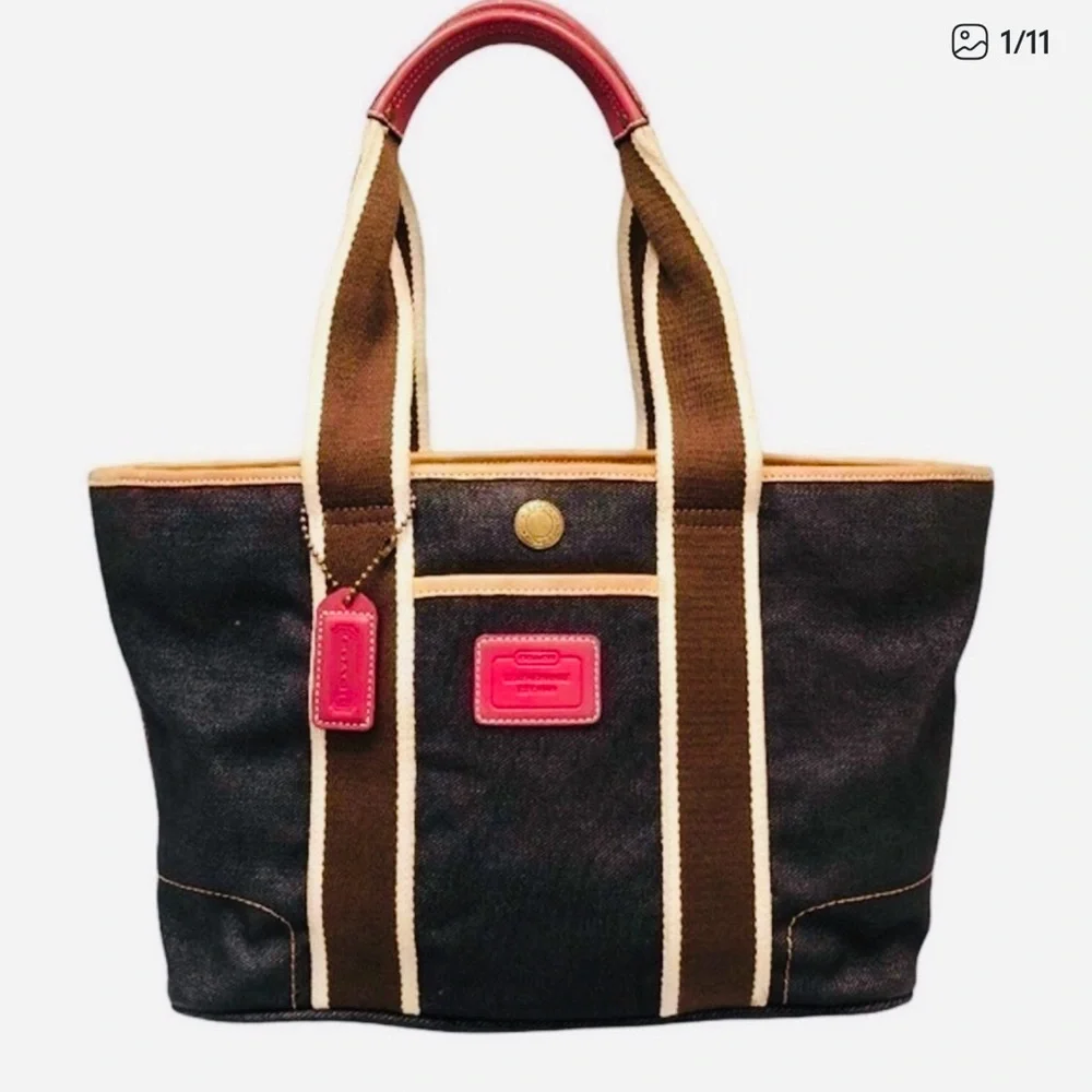 Coach Hampton Black Inside Out Tote with Red Handles and Red Logo Patch - Picture 2 of 15